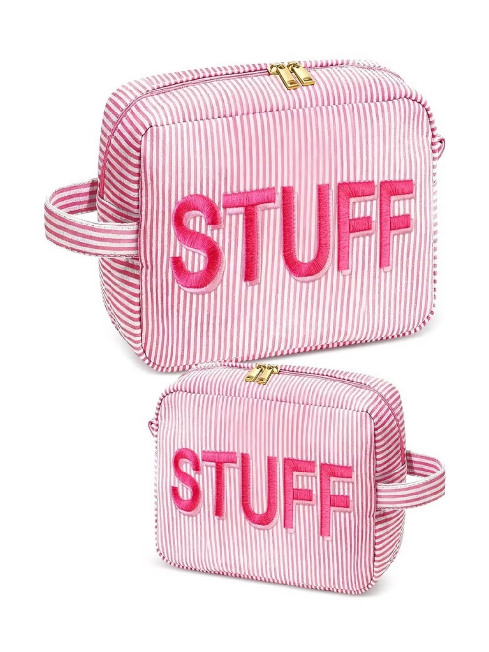 💞NEW💞 Pink 'STUFF' Stripe Cosmetic Travel / Toiletries / Cosmetic Bag